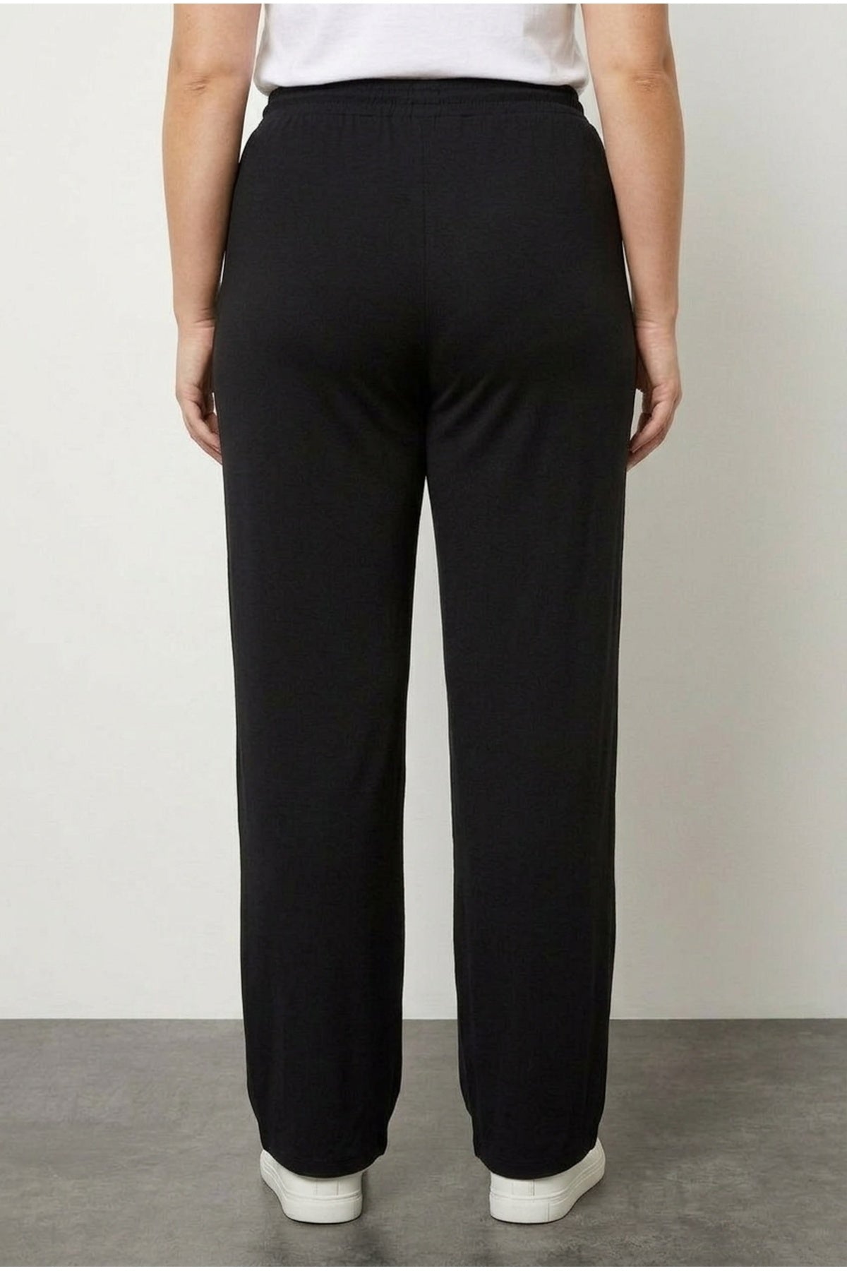 Elasticated Waist and Drawstring Pocketless Wide Leg Trousers