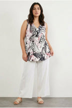 Plus Size V-Neck Sleeveless Patterned Asymmetrical Cut T-shirt