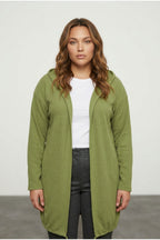 Plus Size Long Sleeve Hooded Open Front Ribbed Cardigan