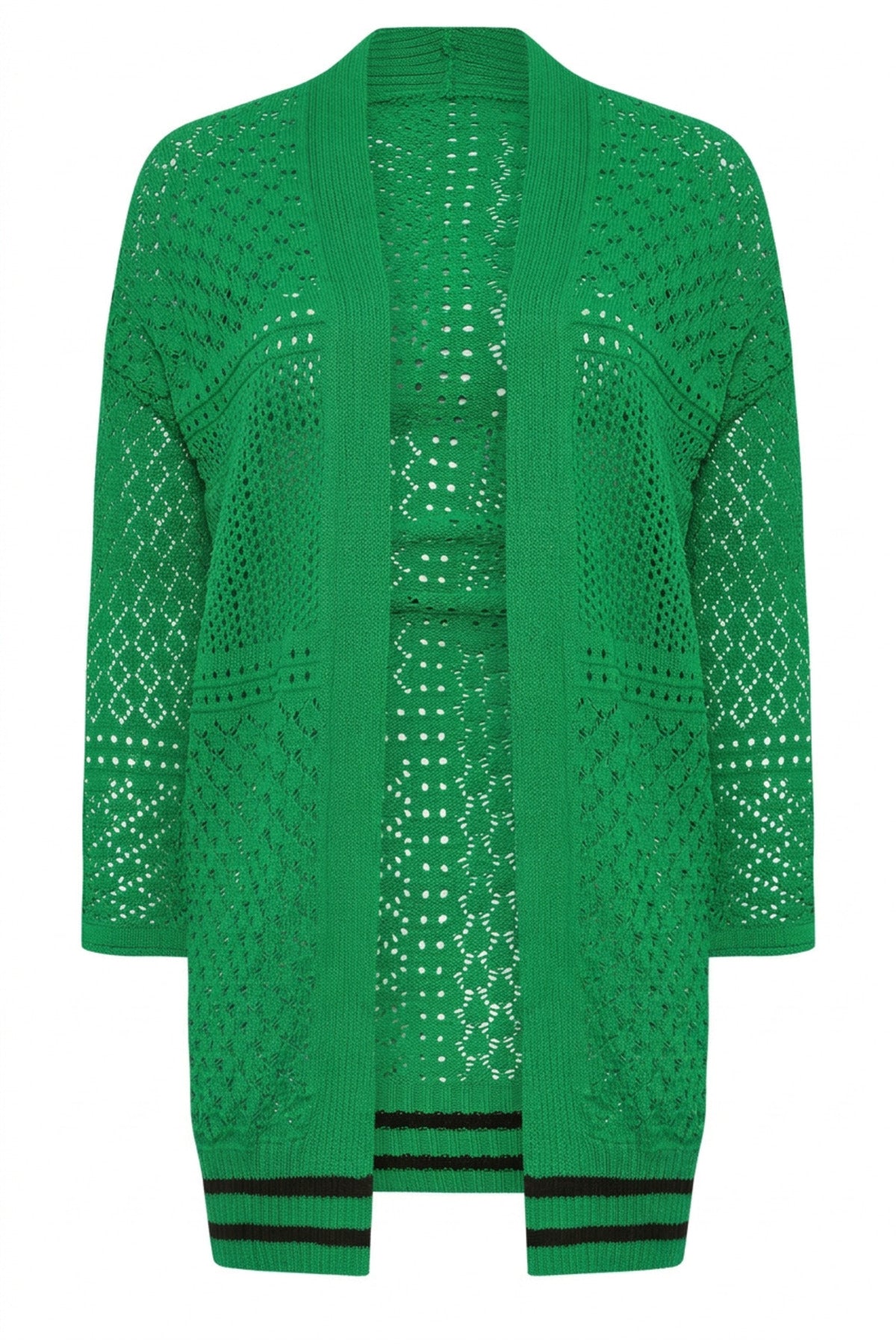 Plus Size Long Sleeve Open Front Long Lace Cardigan