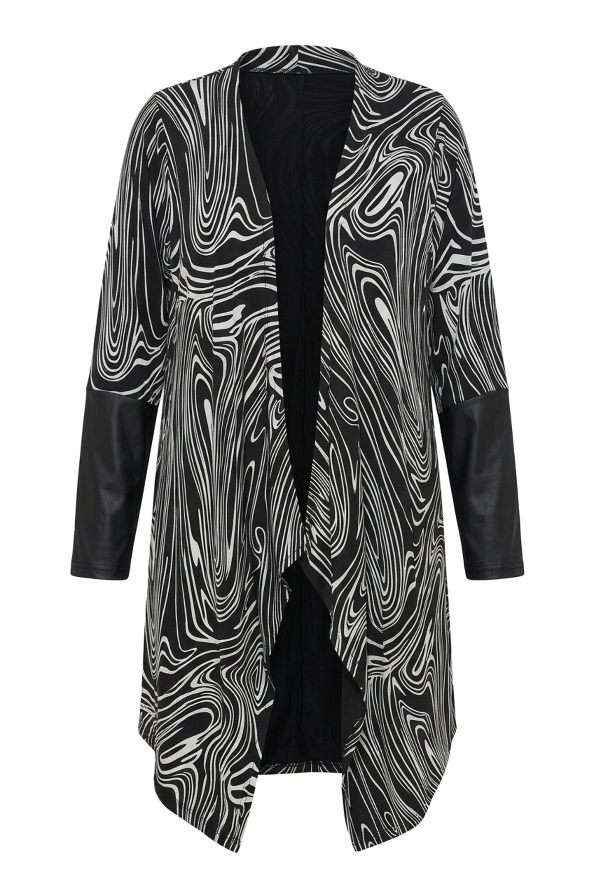 Plus Size Long Sleeve Leather Detailed Open Front Cardigan