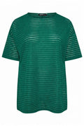 Plus Size Crew Neck Half Sleeve Slit Striped Mesh Blouse