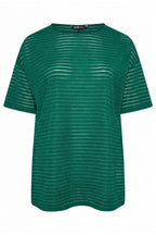 Plus Size Crew Neck Half Sleeve Slit Striped Mesh Blouse