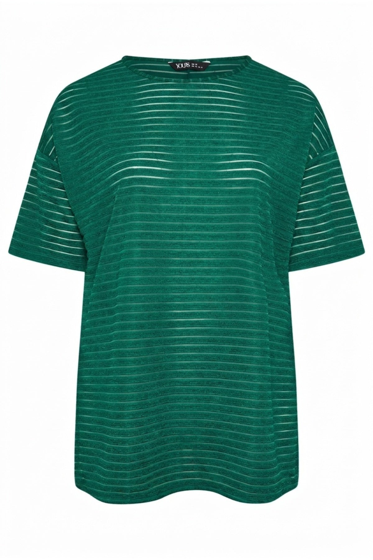 Plus Size Crew Neck Half Sleeve Slit Striped Mesh Blouse