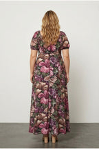 Plus Size Short Sleeve Princess Neck Floral Patterned Maxi Dress