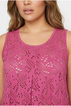 Plus Size Crew Neck Lace Detailed Unlined Sleeveless Blouse