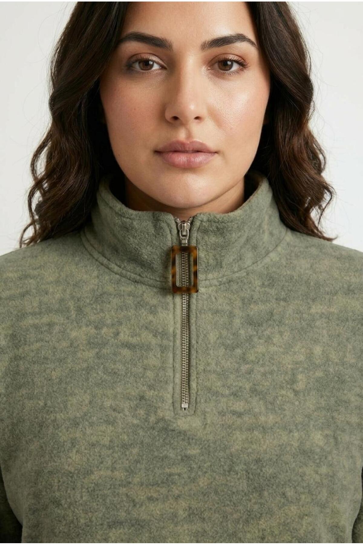 Plus Size Fluffy Textured Green Midi Dress