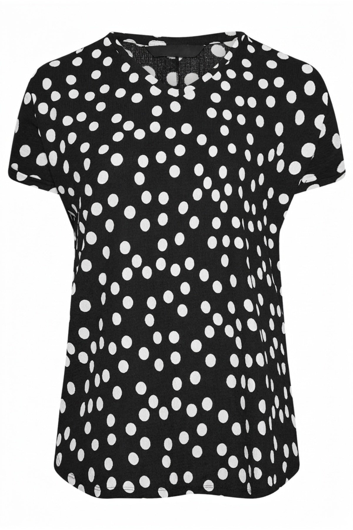 Plus Size V-Neck Short Sleeve Polka Dot Patterned Blouse