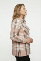 Plus Size Buttoned Pocketed Coffee Lumberjack Shirt