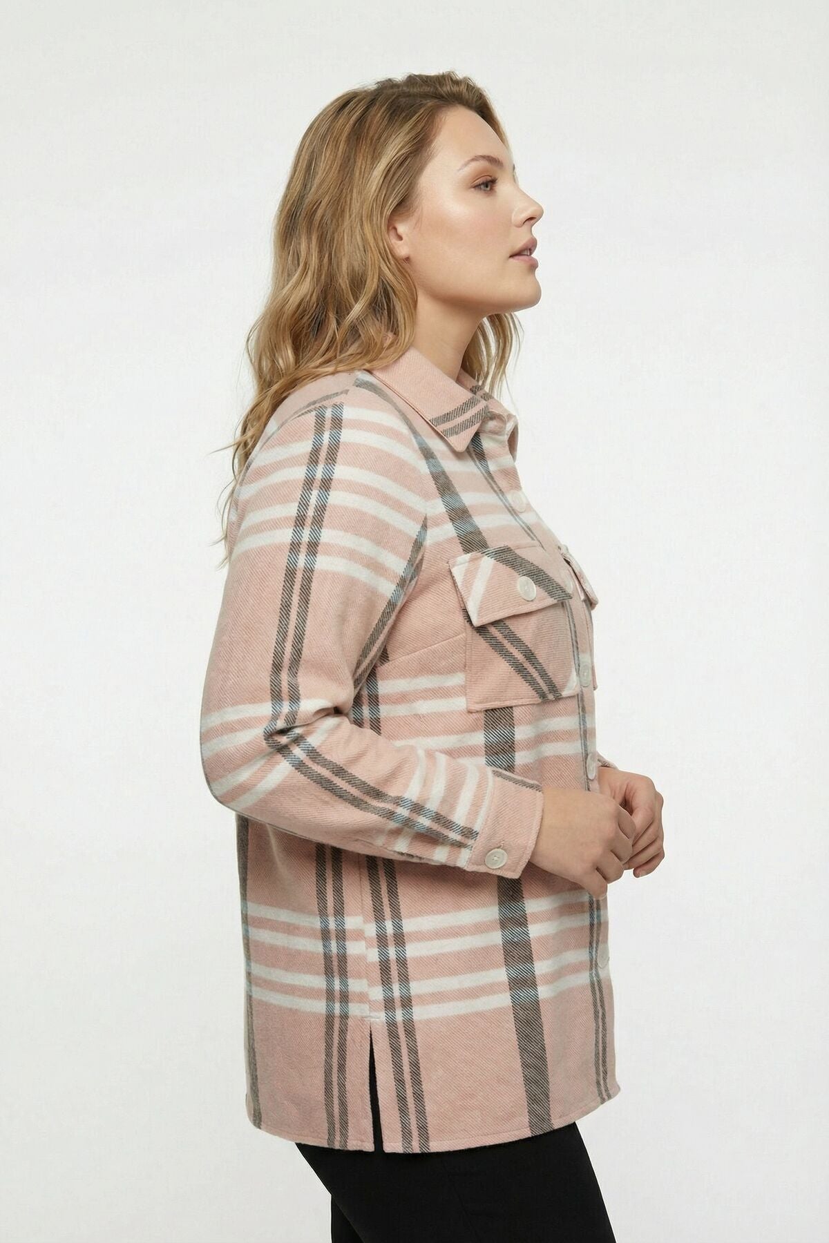Plus Size Buttoned Pocketed Coffee Lumberjack Shirt