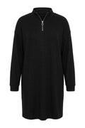 Plus Size V-Neck Long Sleeve Ribbed Fabric Midi Dress