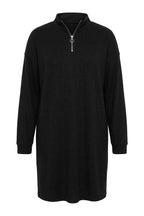 Plus Size V-Neck Long Sleeve Ribbed Fabric Midi Dress