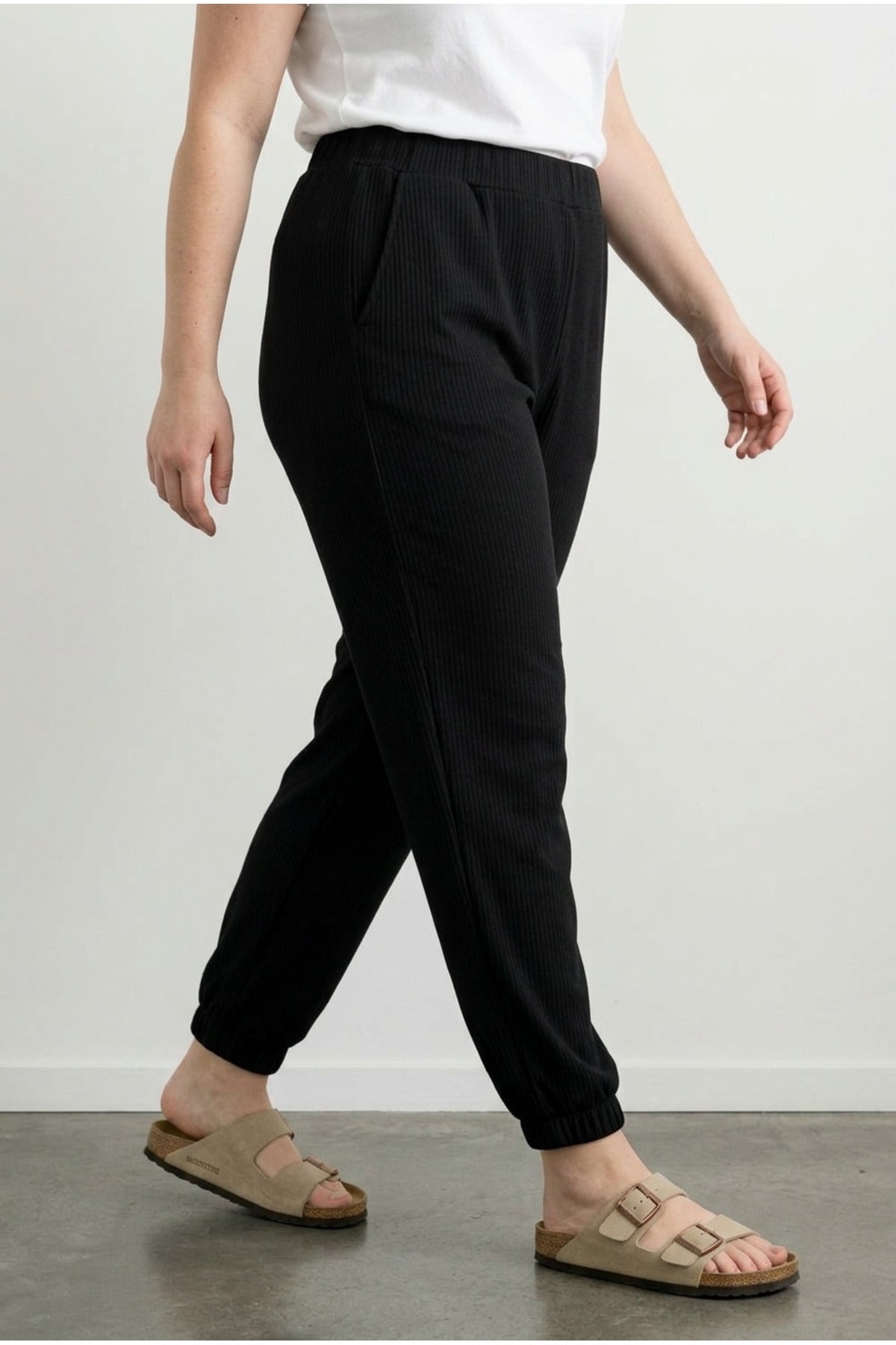 Plus Size Elasticated Waist and Cuffs Stretchy Ribbed Fabric Jogger Pants