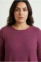 Plus Size 3/4 Sleeve Crew Neck Asymmetric Pocketed Dress