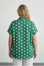 Plus Size Button-Front Short Sleeve Polka Dot Patterned Shirt