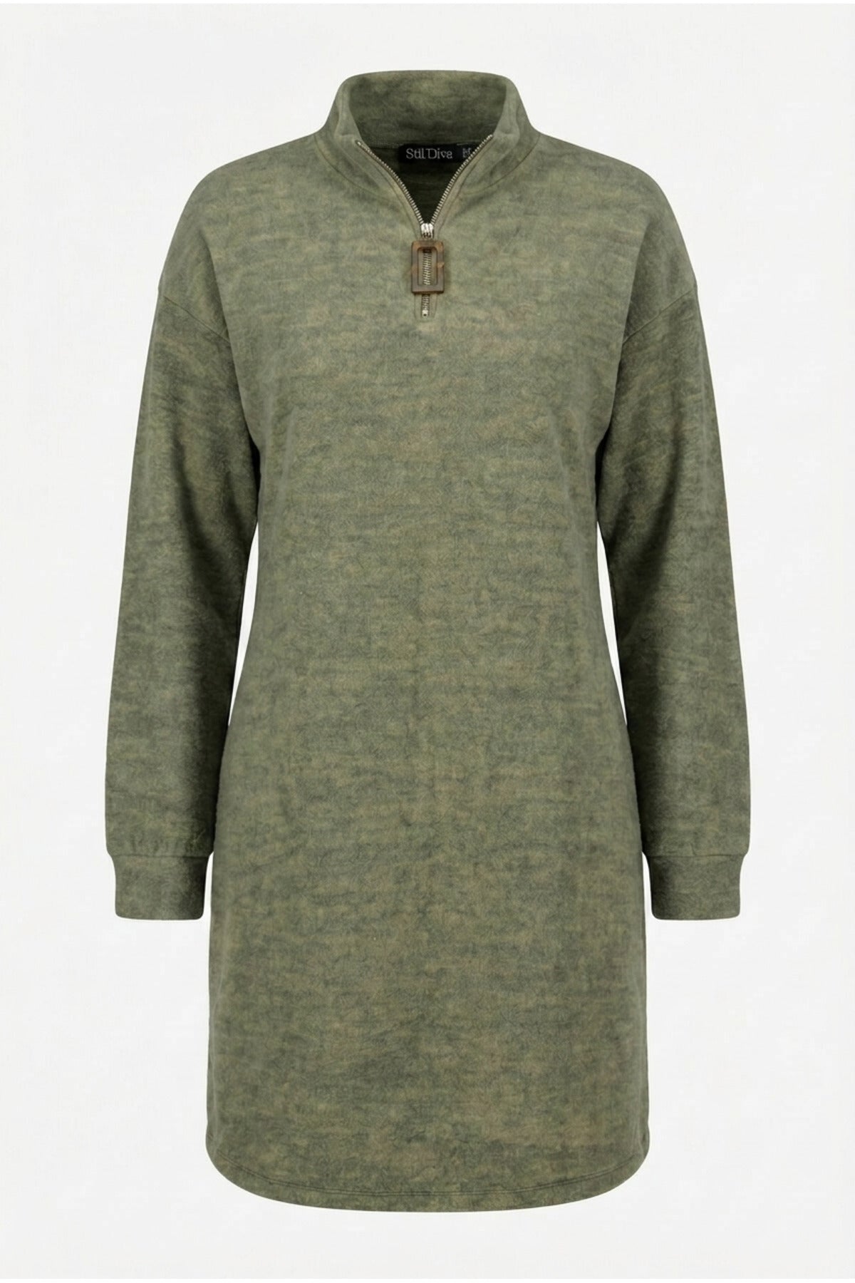 Plus Size Fluffy Textured Green Midi Dress