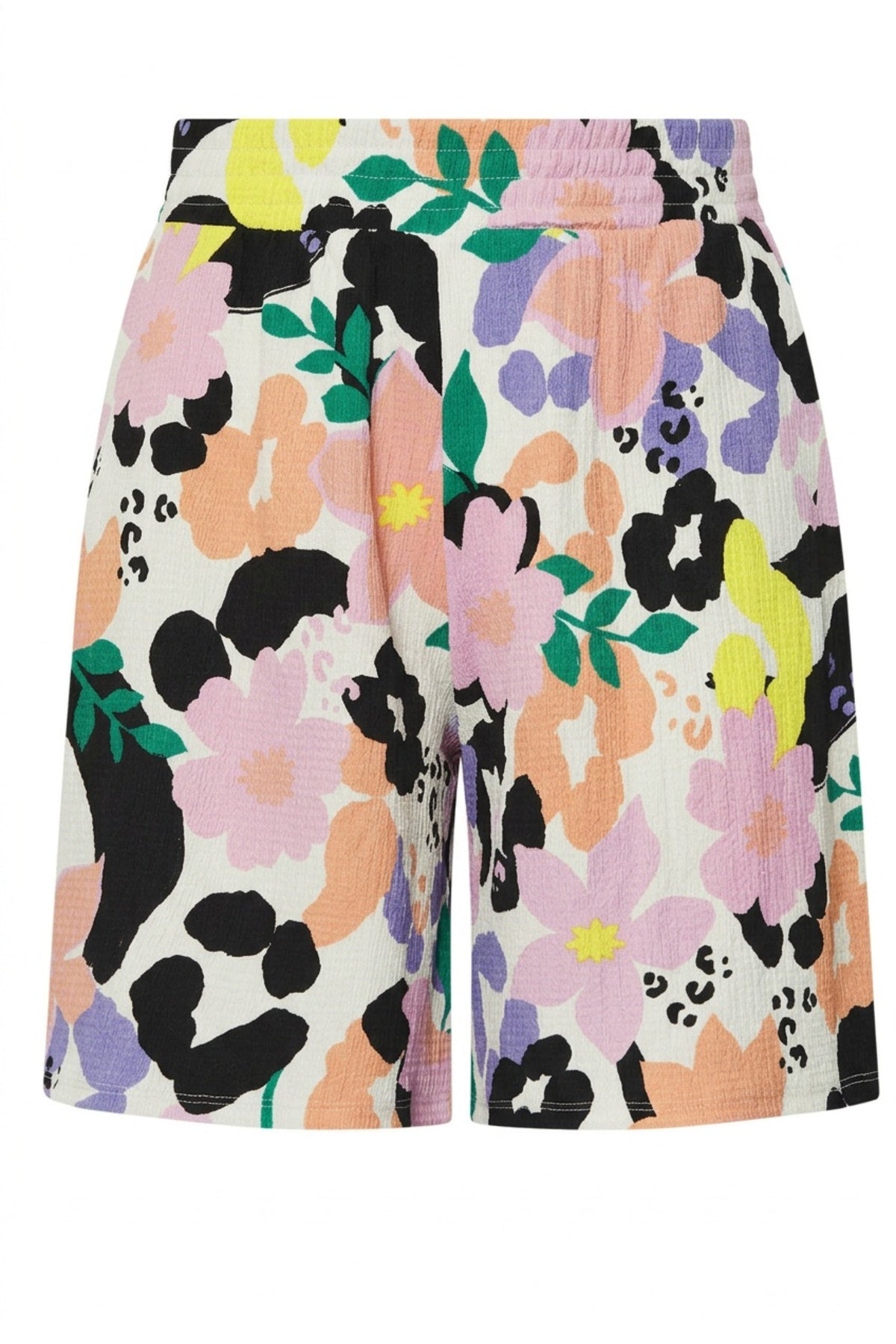 Plus Size Floral Print Elastic Waist Pocketed Shorts
