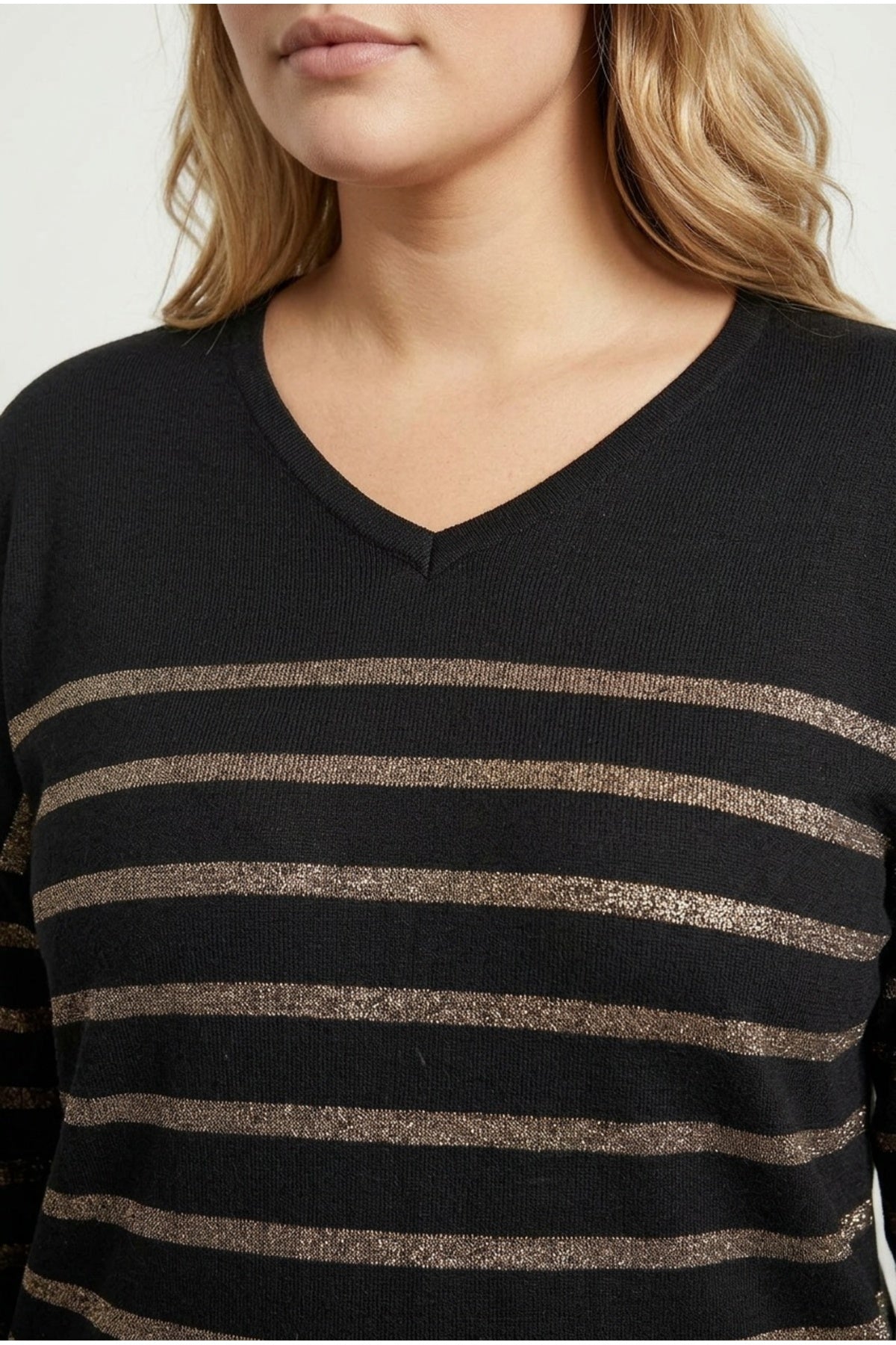 Plus Size Long Sleeve V-Neck Blouse with Elasticated Cuffs