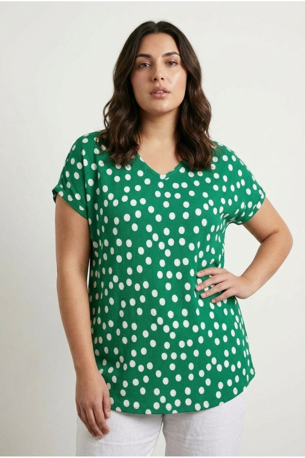 Plus Size V-Neck Short Sleeve Polka Dot T-shirt