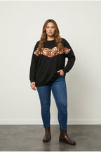 Plus Size Crew Neck Long Sleeve Leopard Print Sweatshirt
