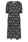 Plus Size V-Neck Short Sleeve Midi Cut Patterned Dress