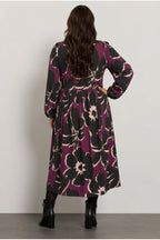 Plus Size V-Neck Long Sleeve Crinkle Fabric Maxi Dress
