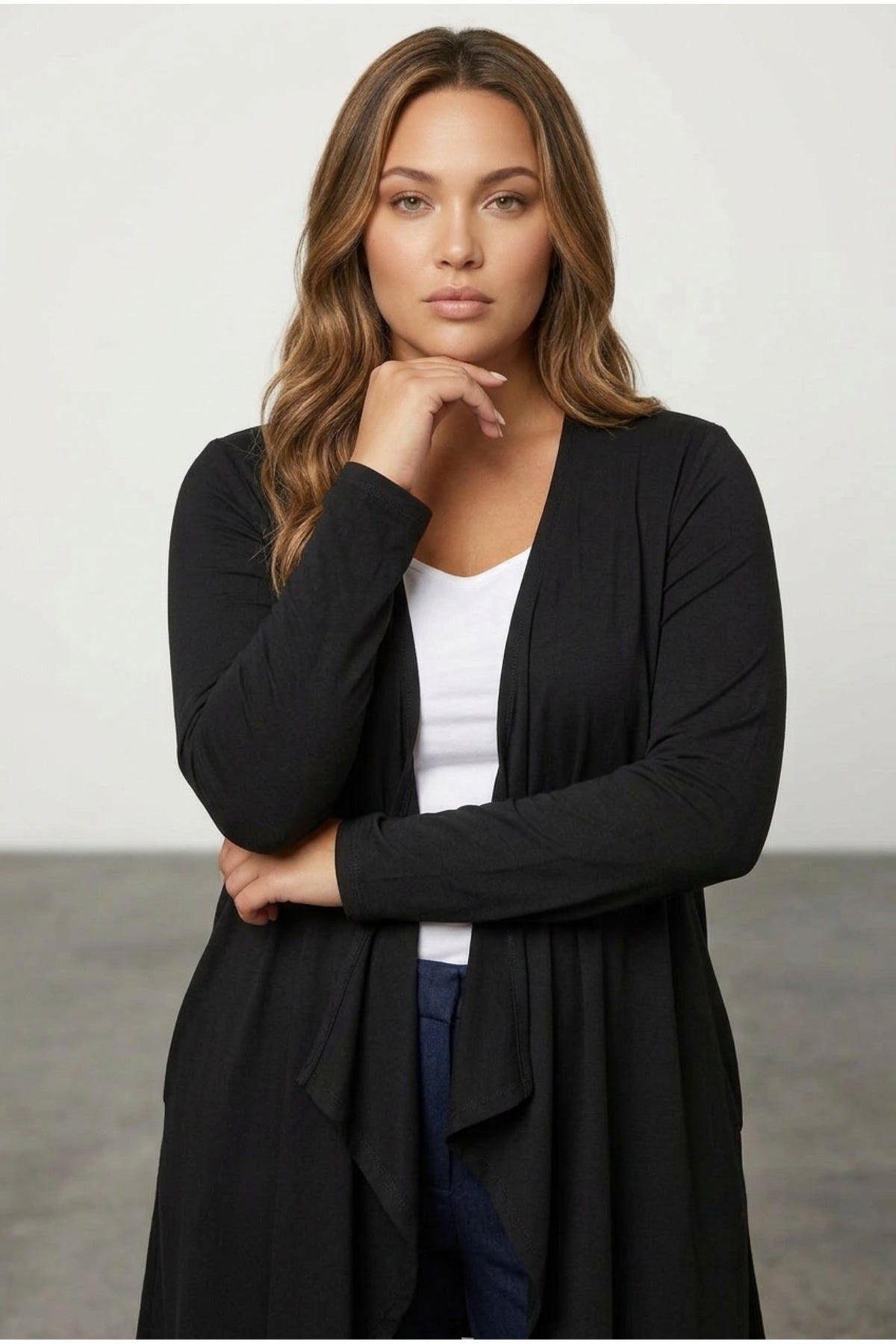 Black Asymmetric Cut Draped Cardigan