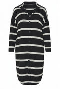 Plus Size Striped Stretchy Fabric Button-Front Pocketed Long Cardigan