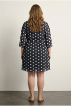 Plus Size V-Neck Half Sleeve Stretchy Fabric Tulle Detailed Lined Midi Dress