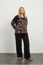 Plus Size V-Neck Long Sleeve Patterned Stretchy Blouse