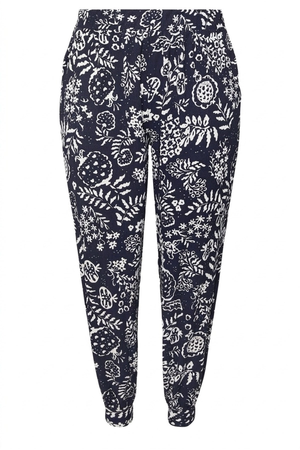 Plus Size Carrot Fit Printed Pocketed Trousers