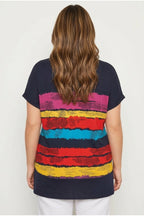 Plus Size V-Neck Short Sleeve Striped T-shirt