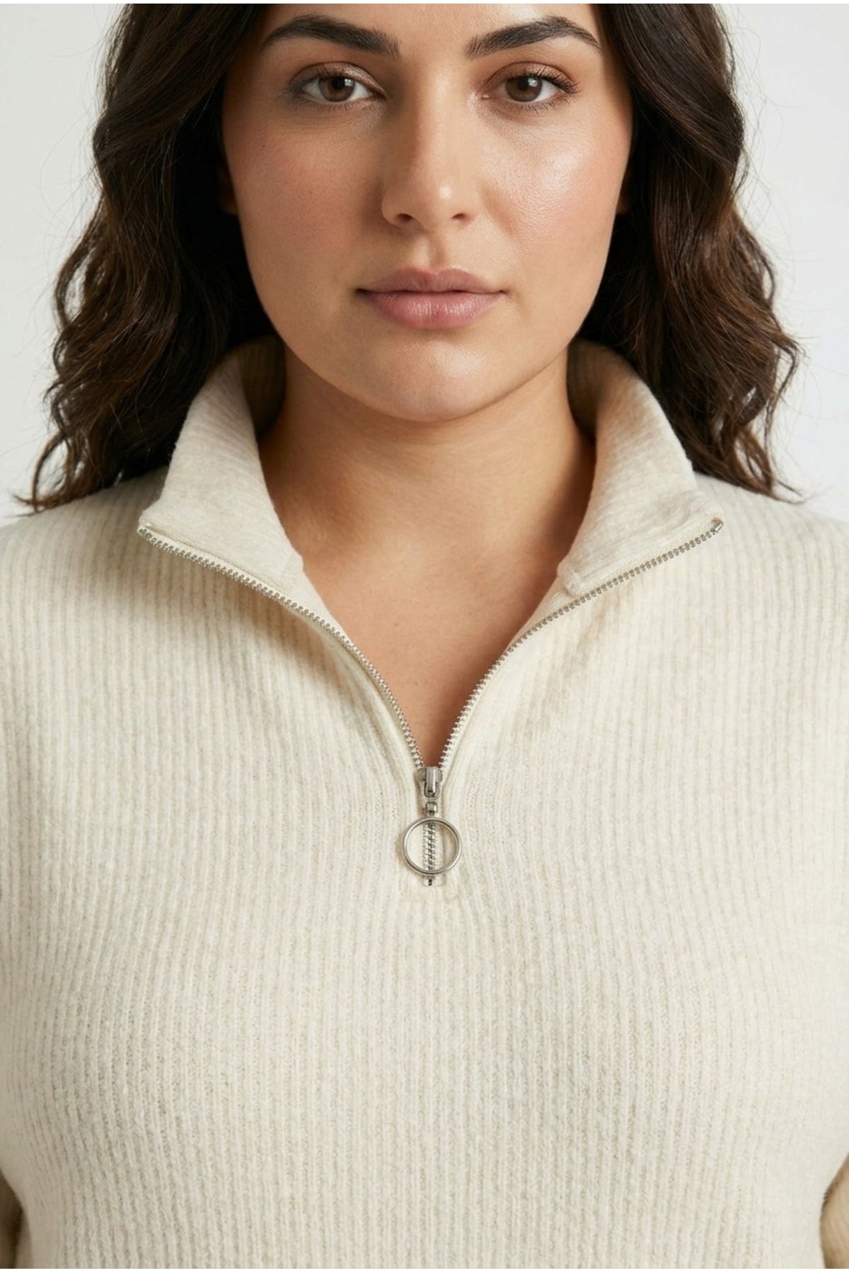 Plus Size Cream Zippered Dress