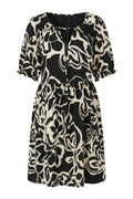 Plus Size Ruched Neck Short Sleeve Elastic Waist Midi Dress