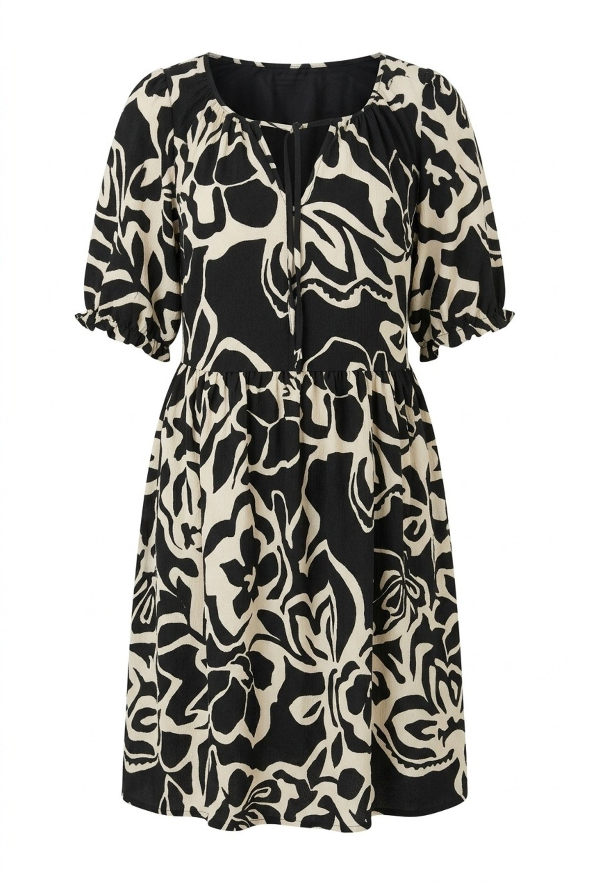 Plus Size Ruched Neck Short Sleeve Elastic Waist Midi Dress