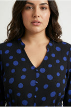 Plus Size Long Sleeve V-Neck Belted Polka Dot Maxi Dress