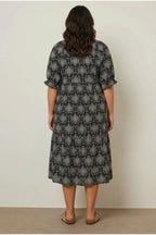 Plus Size V-Neck Short Sleeve Midi Cut Patterned Dress