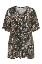 Plus Size V-Neck Front Pleated Short Sleeve Patterned Blouse