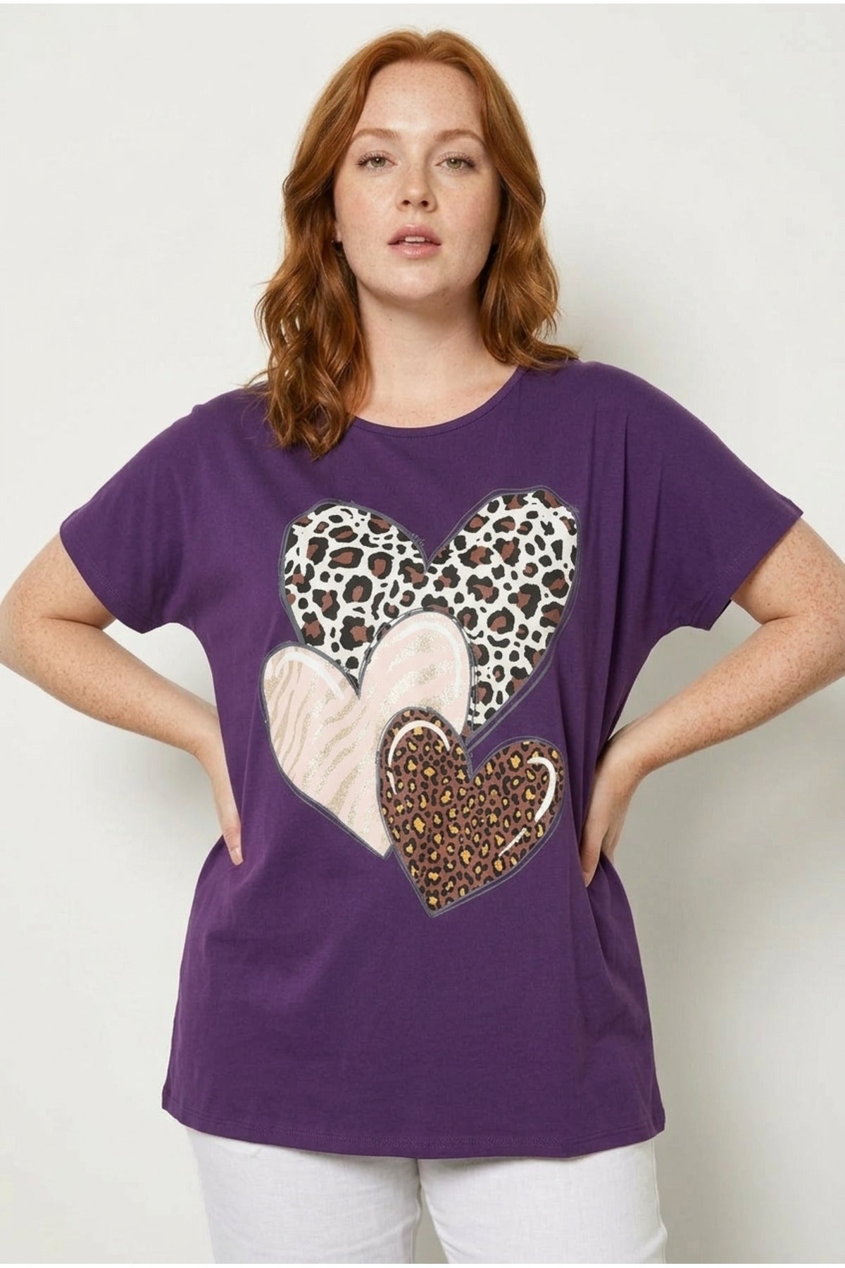 Plus Size Crew Neck Short Sleeve Printed Stretchy Fabric T-shirt