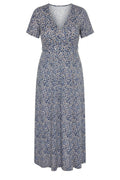 Plus Size V-Neck Patterned Belted Short Sleeve Wrap Dress