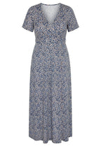 Plus Size V-Neck Patterned Belted Short Sleeve Wrap Dress