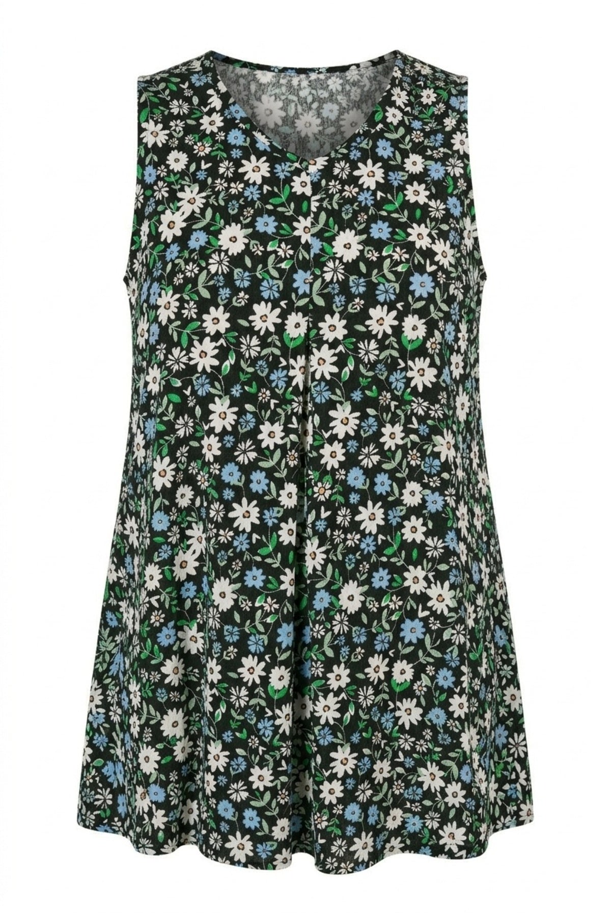 Plus Size V-Neck Sleeveless Floral Print T-shirt