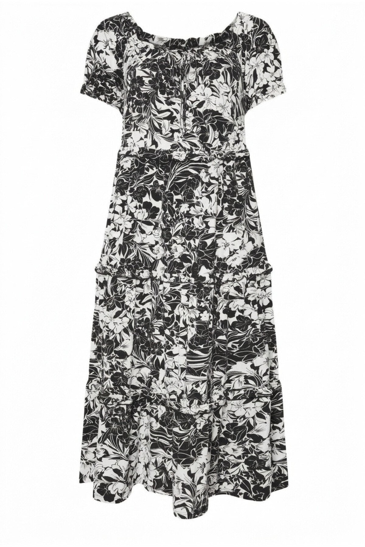 Plus Size Shirred Neck Elasticated Waist Long Dress
