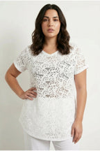 Plus Size V-Neck Sleeveless Unlined Lace T-shirt