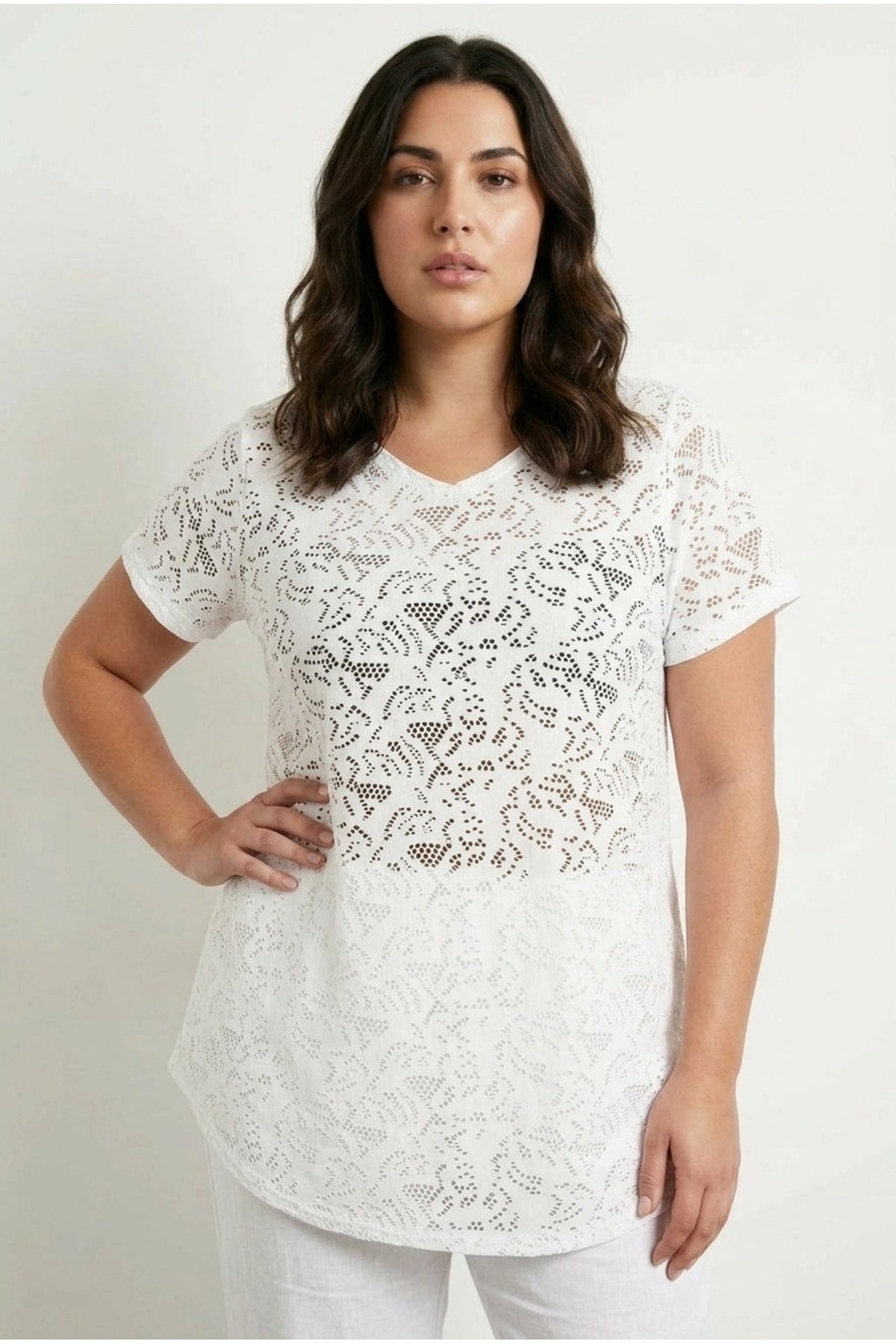 Plus Size V-Neck Sleeveless Unlined Lace T-shirt