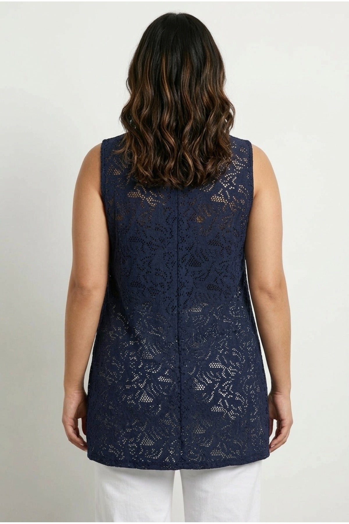 Plus Size V-Neck Sleeveless Unlined Lace T-shirt