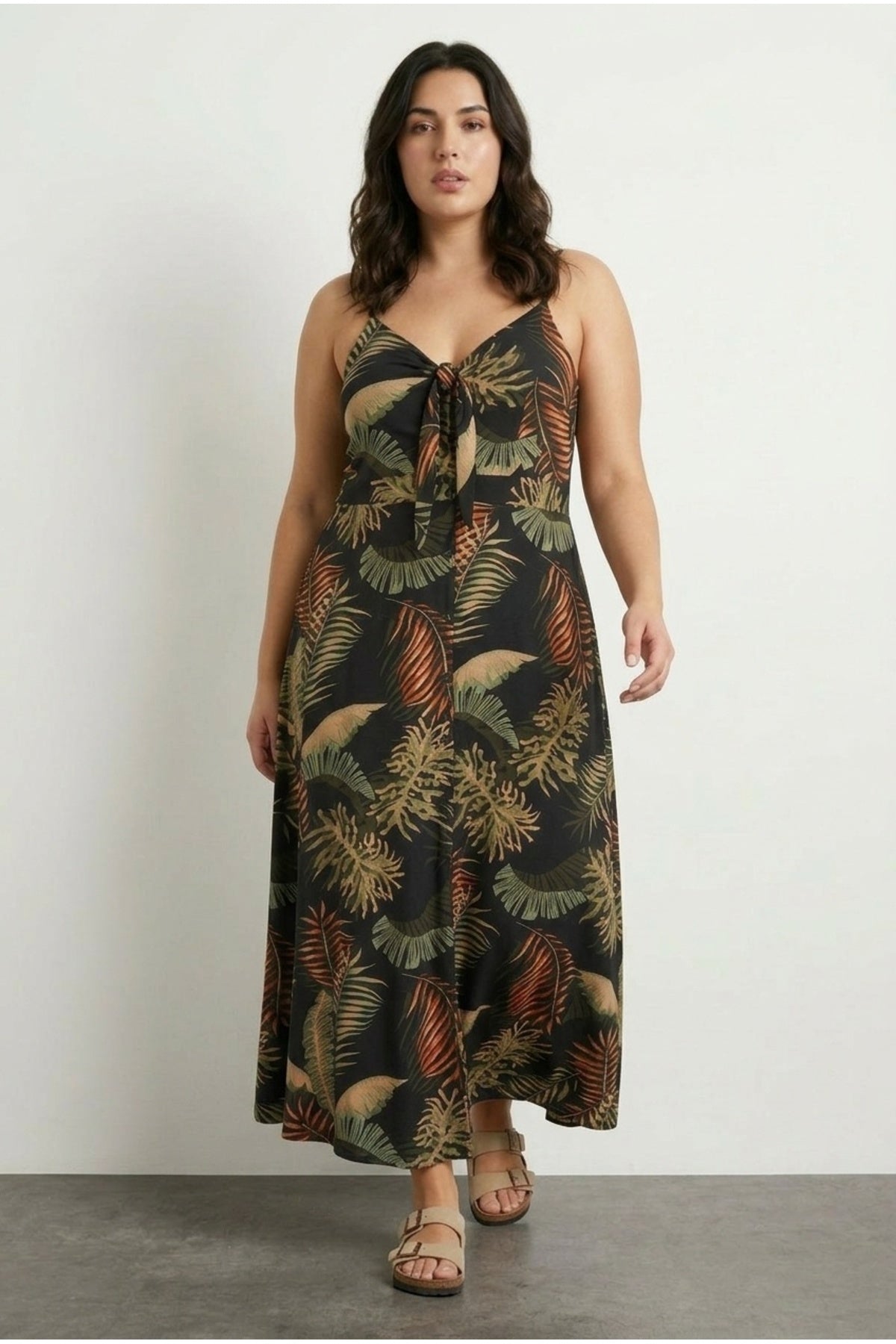 Plus Size Strappy Plunge Neck Floral Print Maxi Dress
