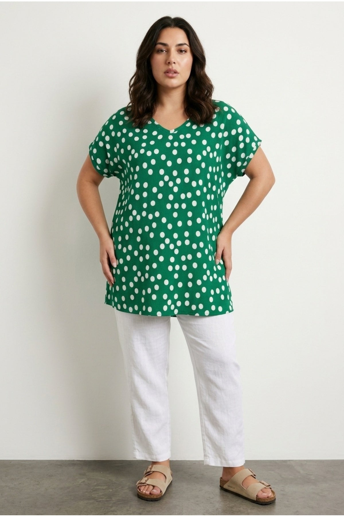 Plus Size V-Neck Short Sleeve Polka Dot T-shirt
