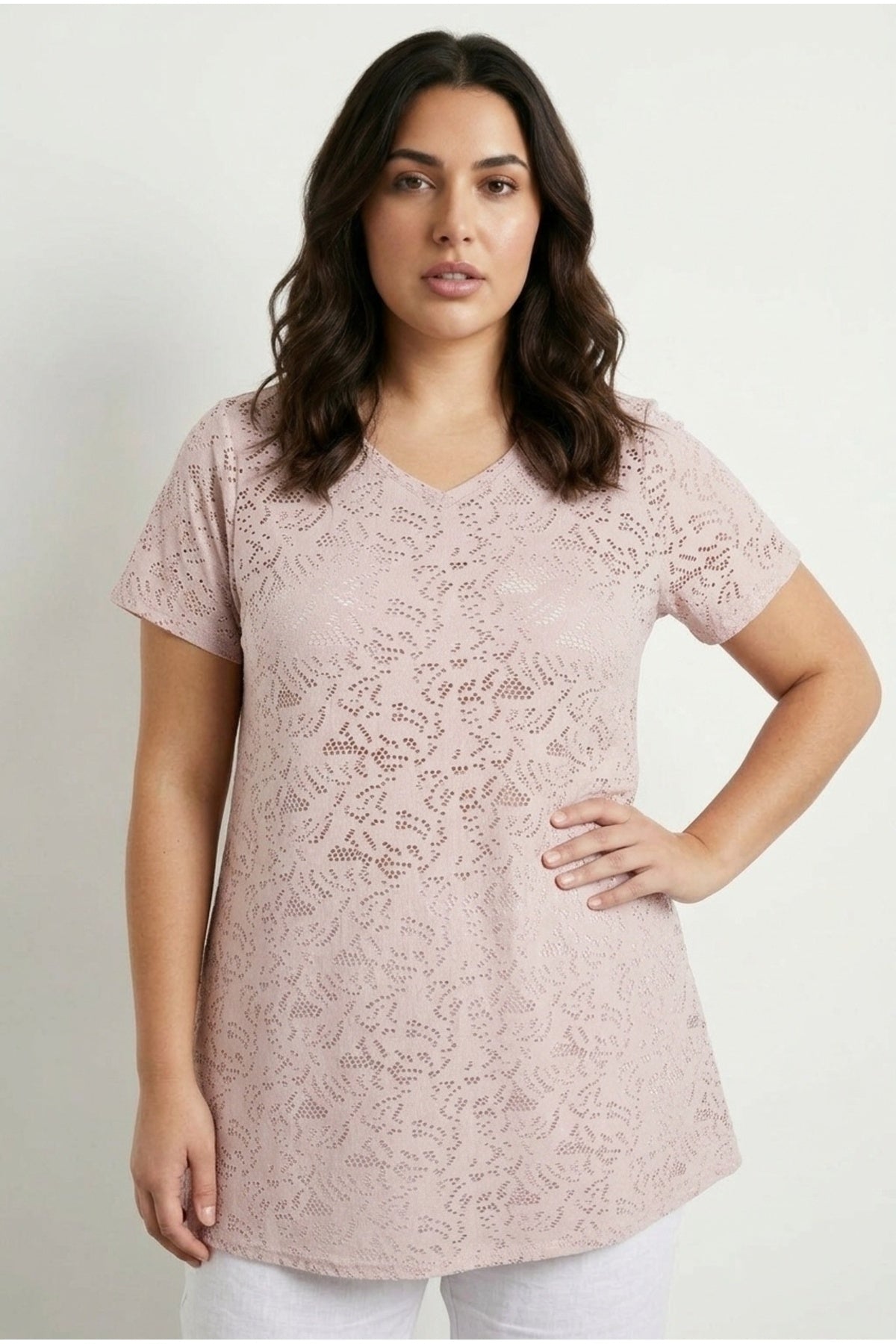 Plus Size V-Neck Sleeveless Unlined Lace T-shirt