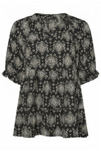 Plus Size Half Sleeve Notch Neck Patterned Blouse